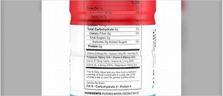 Prime drink nutrition label